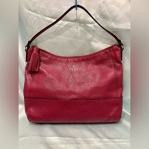 Kate Spade - Red Sangria Pebbled Grain Leather W/Tassels zipper pull Hobo Bag